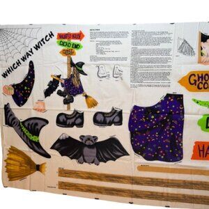 🛒 $7 -  Vintage Fabric DIY Material - 1 yard Witch Wall hanging Panel #16